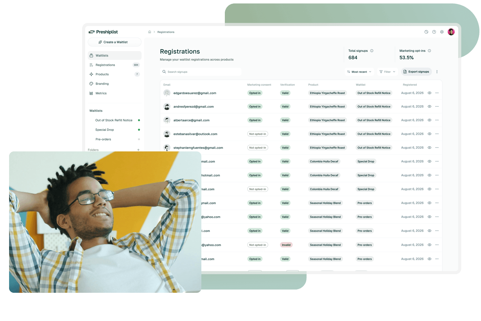 Organized waitlist signups preview